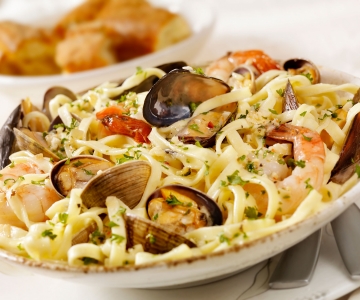 A seafood pasta dish with fresh herbs